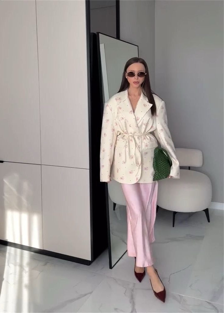 Blossom Garden - Belted Floral Print Blazer