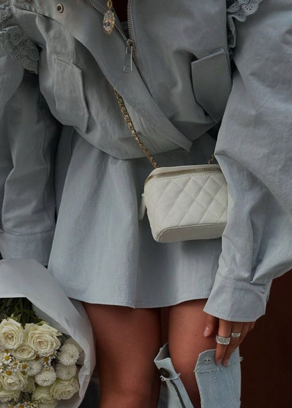 Aurora - Ruffle-Trim Zip-Up Mini Dress with Belt