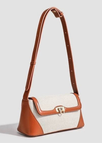 LinenEdge Flap Shoulder Bag – Two-Tone Canvas & Faux Leather Purse