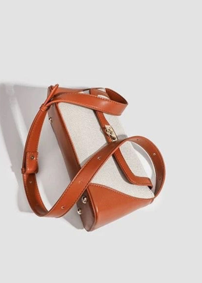 LinenEdge Flap Shoulder Bag – Two-Tone Canvas & Faux Leather Purse