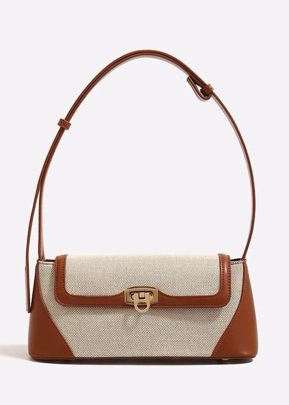 LinenEdge Flap Shoulder Bag – Two-Tone Canvas & Faux Leather Purse