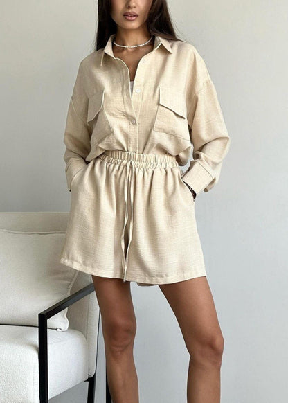 Noelle Beige Set – Button-Down Shirt & Drawstring Shorts