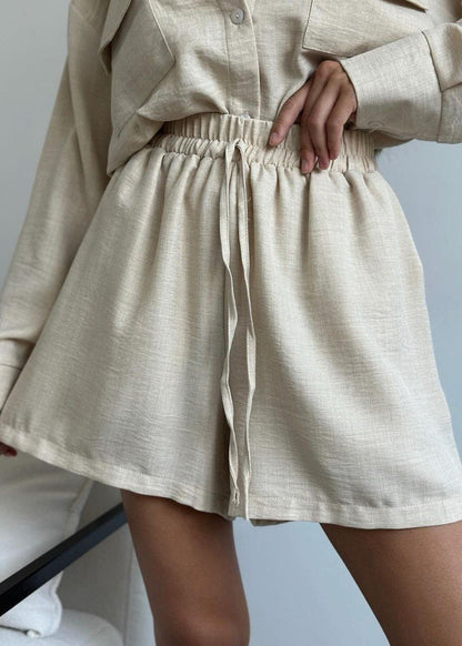 Noelle Beige Set – Button-Down Shirt & Drawstring Shorts