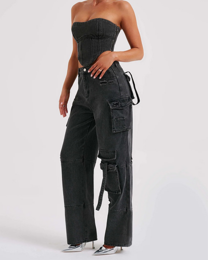 Multi-Pocket Wide-Leg Cargo Pants