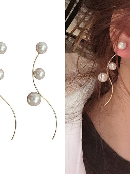 1 Pair Earrings For Girls' Wedding Imitation Diamond 18K Gold Long Pearl Earrings Baroque Drop Dangle Earrings for Women Statement Snake Chain Dainty Adjustable Stud Jewelry for Wedding for Women