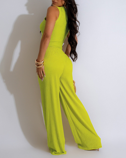 High-Elastic Knit Wide-Leg Pants Suit