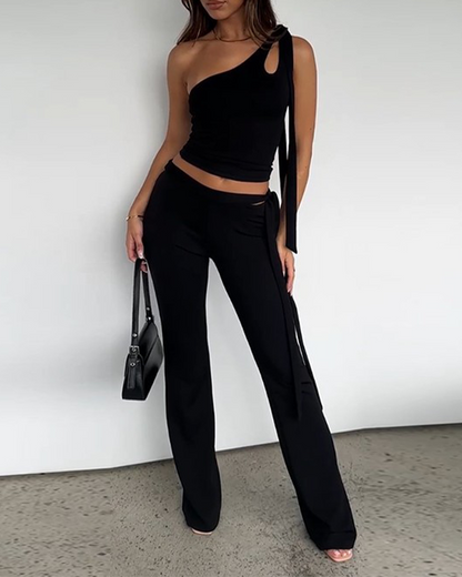 Off-Shoulder Tie Trousers Suit
