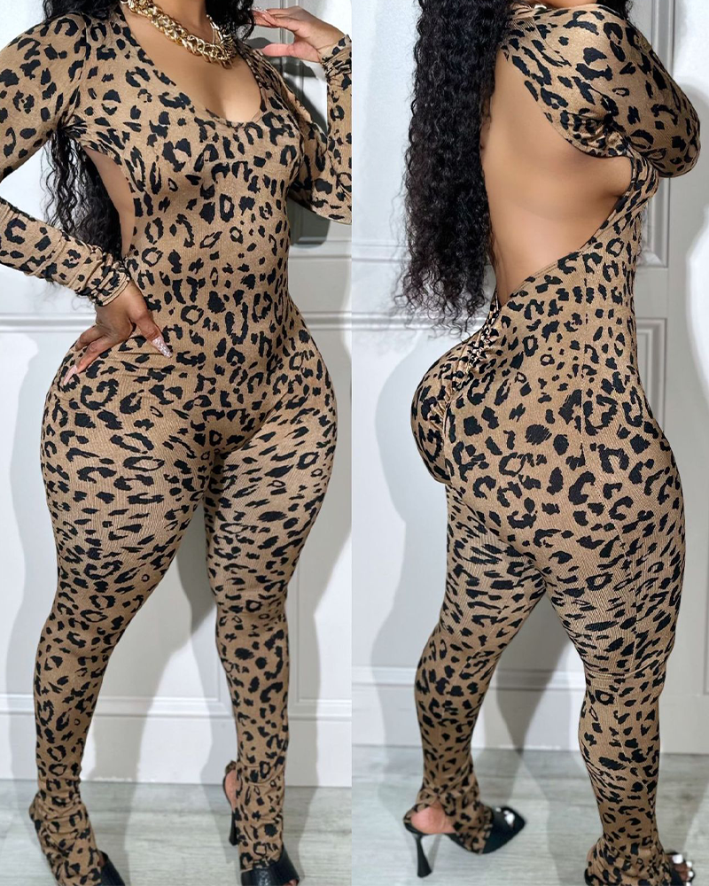 Backless Leopard Print Jumpsuit