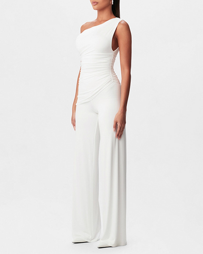 Hollow Pleated Straight-Leg Pants Suit