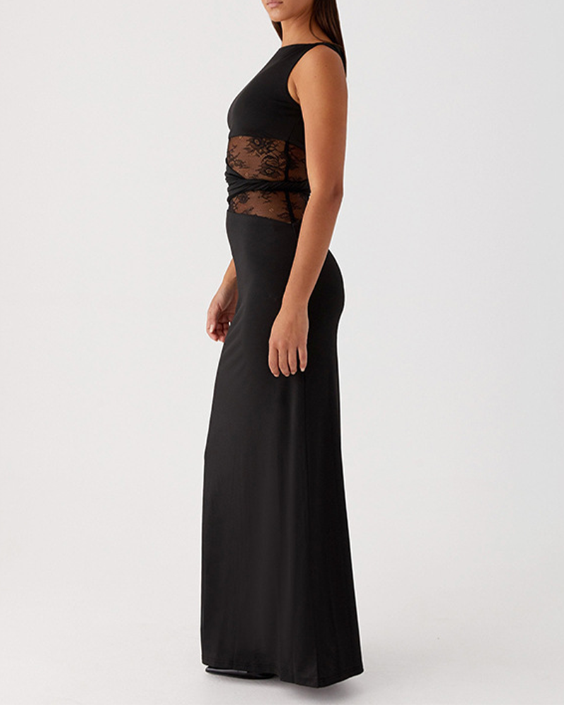 Hollow Lace Waist Long Dress