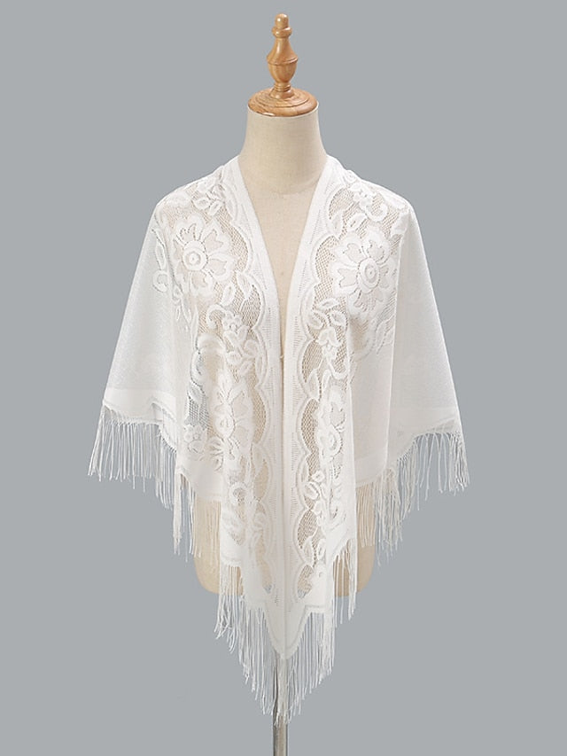 1 PC Solid Color New Spring Summer Breathable Loose Hollow Shawl Women Fashion Tassel Scarf Beach for Travel Vacation for Women