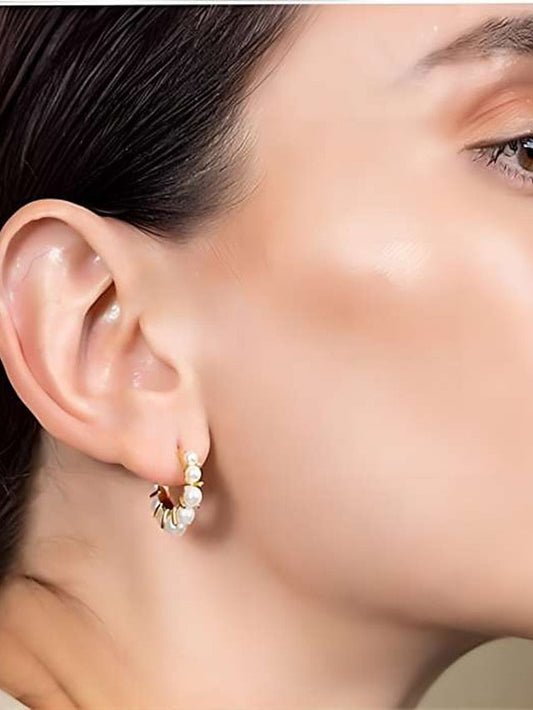 1 Pair Alloy Pearl Hoop Earrings For Birthday Party Evening for Women