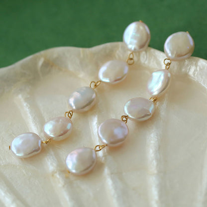 18K Gold Plated Long Baroque Pearl Drop Earrings