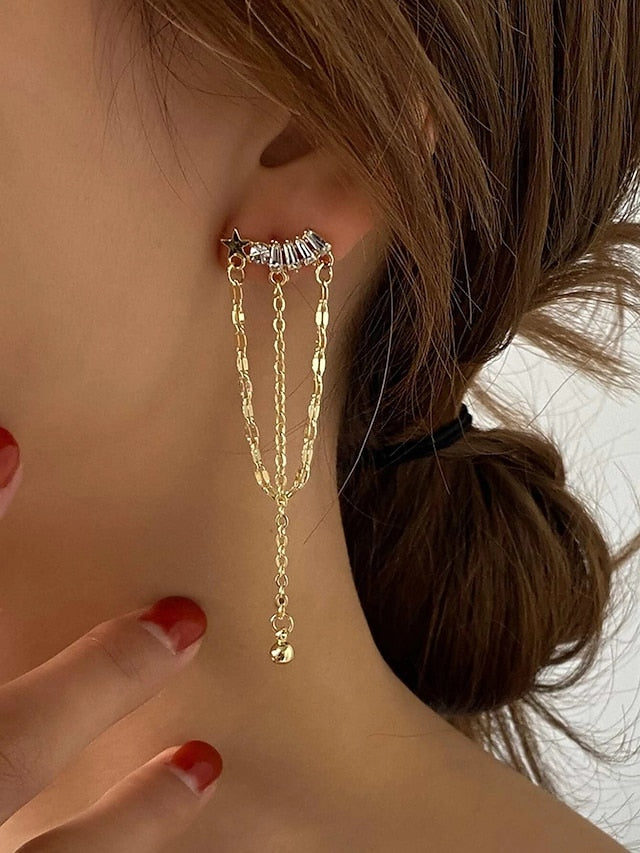1 Pair Drop Earrings For Birthday Gift Prom Alloy Tassel Fringe Star for Women