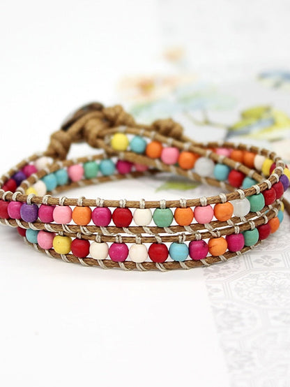1 pc Multi-color stone wax thread braided multi-layer wound beaded bracelet ornaments for Women
