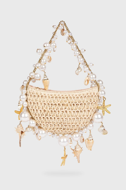 Bolso hobo de paja con perlas Sea Wonder 