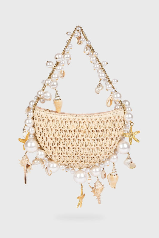 Bolso hobo de paja con perlas Sea Wonder 