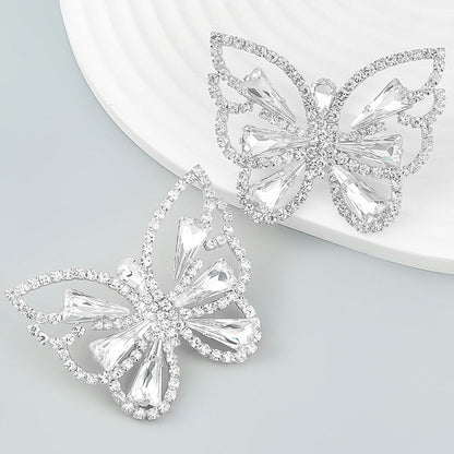Crystal Butterfly Earrings with Shimmery Silver Plating