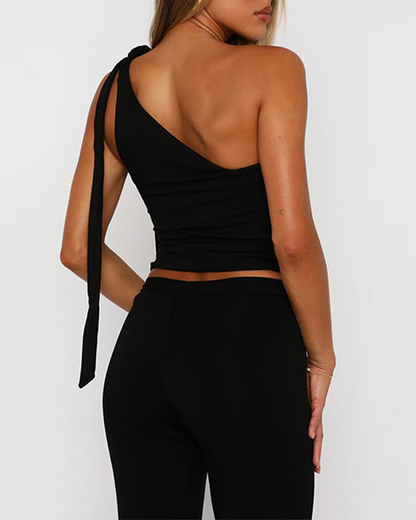 Off-Shoulder Tie Trousers Suit