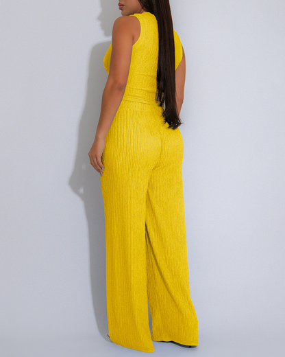 High-Elastic Knit Wide-Leg Pants Suit