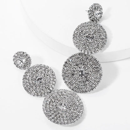 Crystal Circle Triple Drop Earrings Silver
