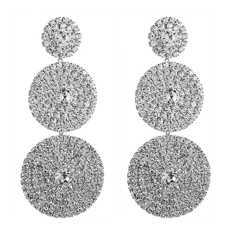 Crystal Circle Triple Drop Earrings Silver