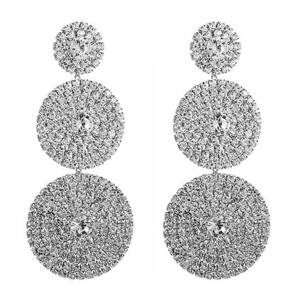 Crystal Circle Triple Drop Earrings Silver