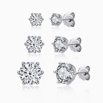 Sparkly Silver Moissanite Solitaire Stud Earrings Set