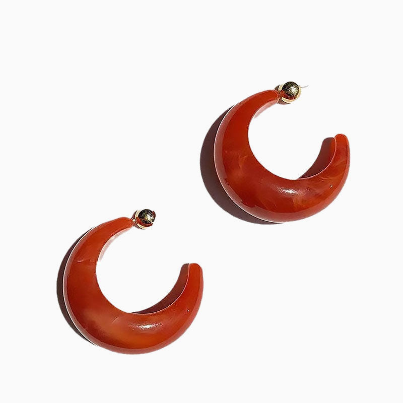 Ruby Crescent Moon Chunky Hoop Earrings
