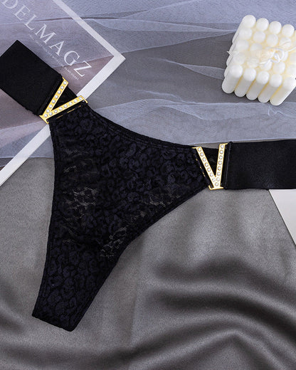 V-Neck Rhinestone Lace Panties（9 Pieces）