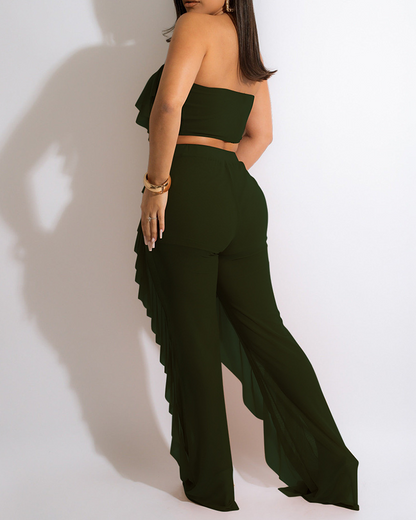 Bandeau Patchwork Pants Suit