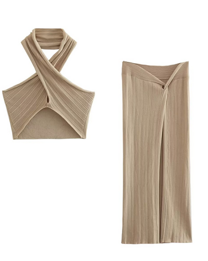 Crossover Knit Skirt Set