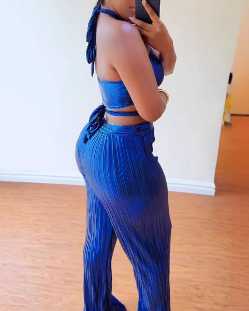 Pleated Halterneck Backless Suit