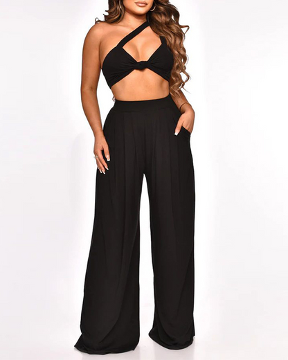 Off-Shoulder Wide-Leg Pants Suit