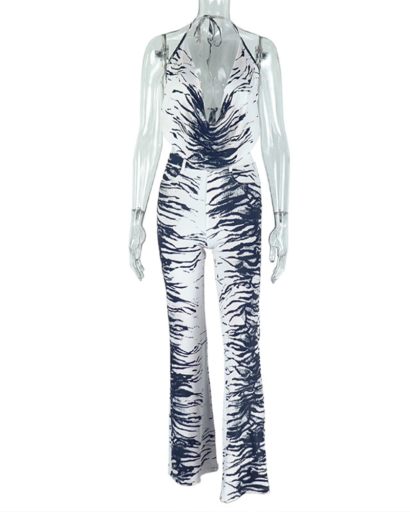 Backless Tie Colorblock Suit