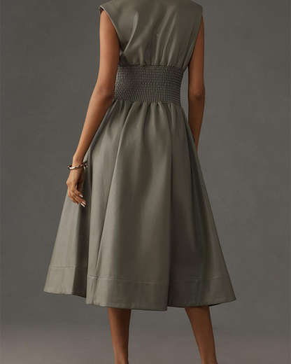 PU Zipper Waist Long Dress