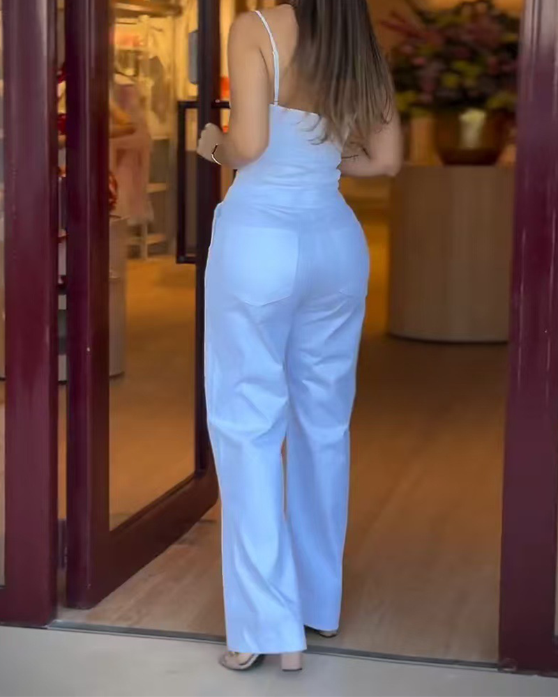 Slim Fit Pocket Jumpsuit With Suspenders