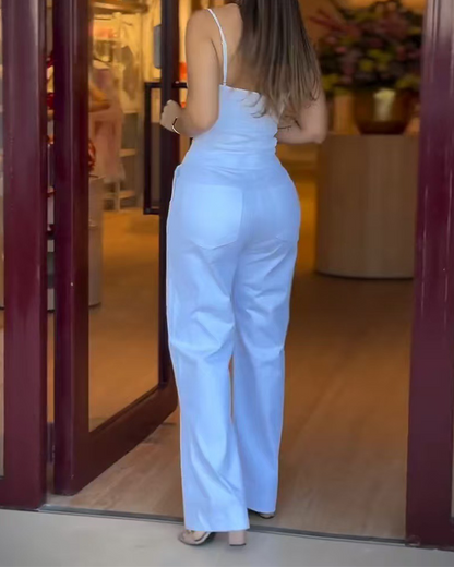 Slim Fit Pocket Jumpsuit With Suspenders