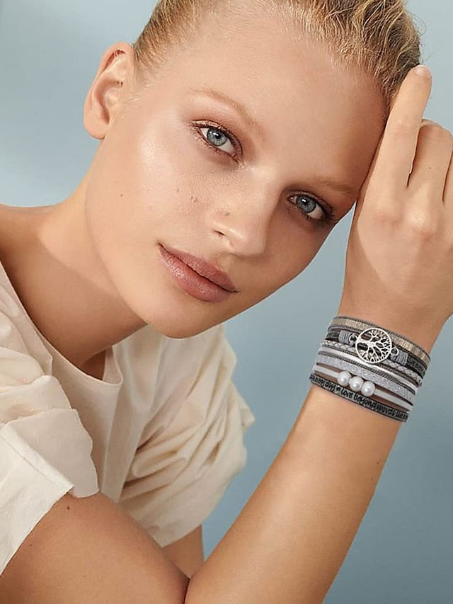 1PC Classic Fashion Vintage Theme Statement Rock Leather Pearl Bracelet Jewelry 5# For Halloween Gift Daily Beach for Women