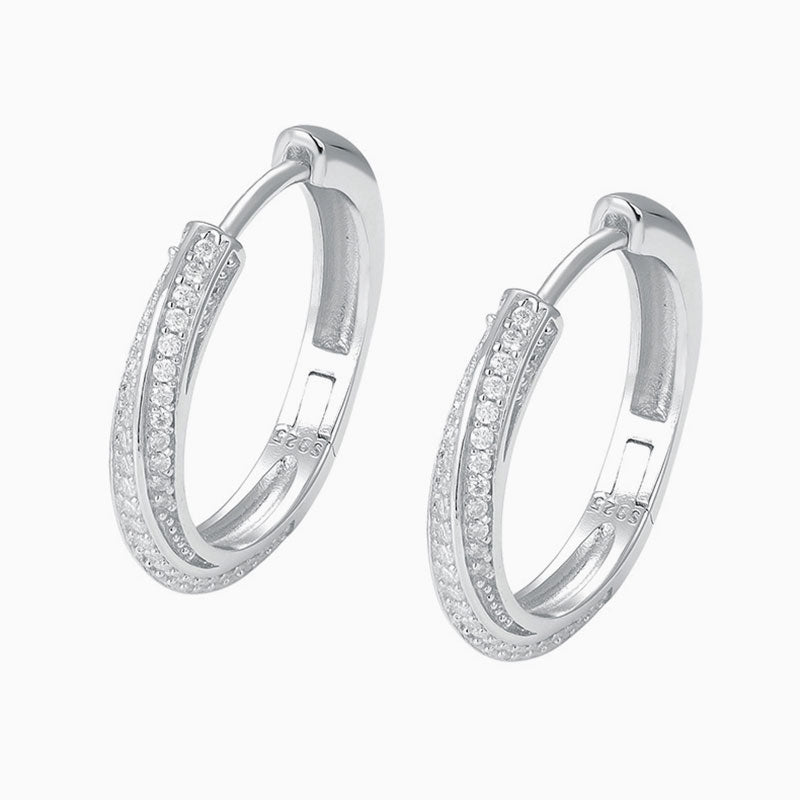 Pave Moissanite Round Cut Sterling Silver Hinge Hoop Earrings