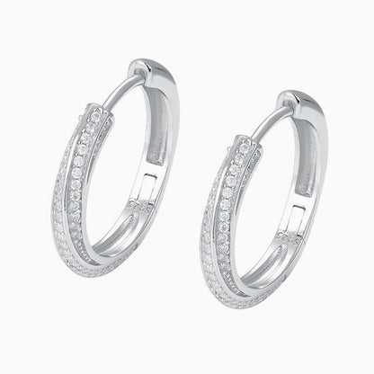 Pave Moissanite Round Cut Sterling Silver Hinge Hoop Earrings