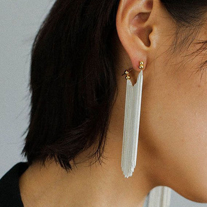 Two Tone 18K Gold Plated Sterling Silver Long Fringe Earrings