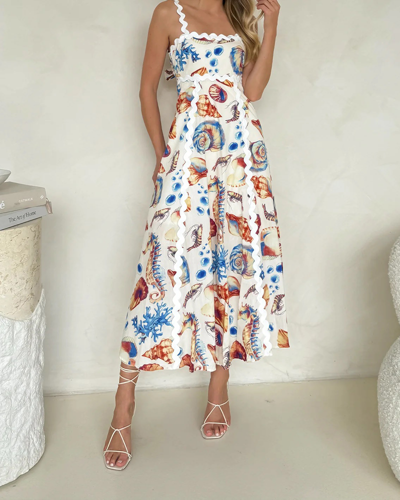 Printed Suspender Patchwork Dress