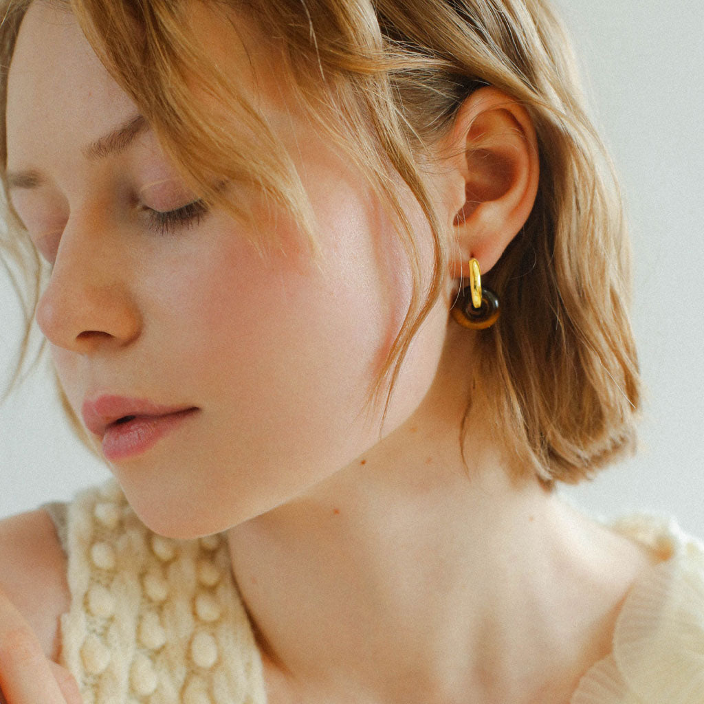 Two Tone 18K Gold Plated Hinge Double Hoop Earrings