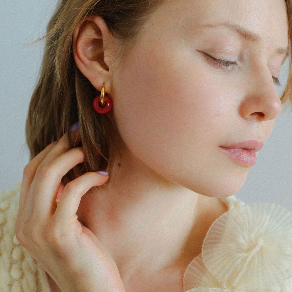 Two Tone 18K Gold Plated Hinge Double Hoop Earrings