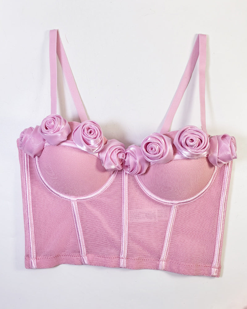 French Handmade Rose Flower Mesh Tube Top