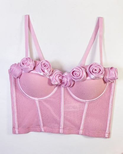 French Handmade Rose Flower Mesh Tube Top