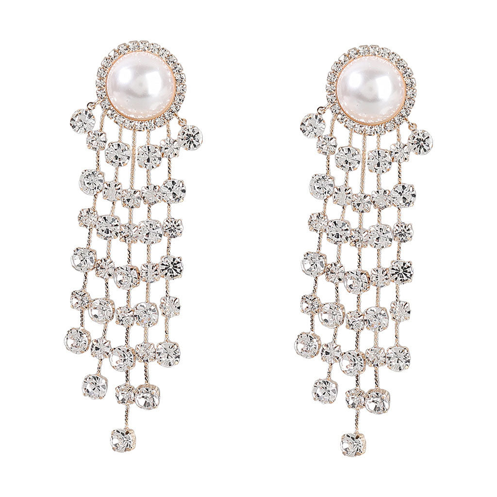 Pearl and Crystal Chandelier Earrings in Gold