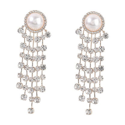 Pearl and Crystal Chandelier Earrings in Gold