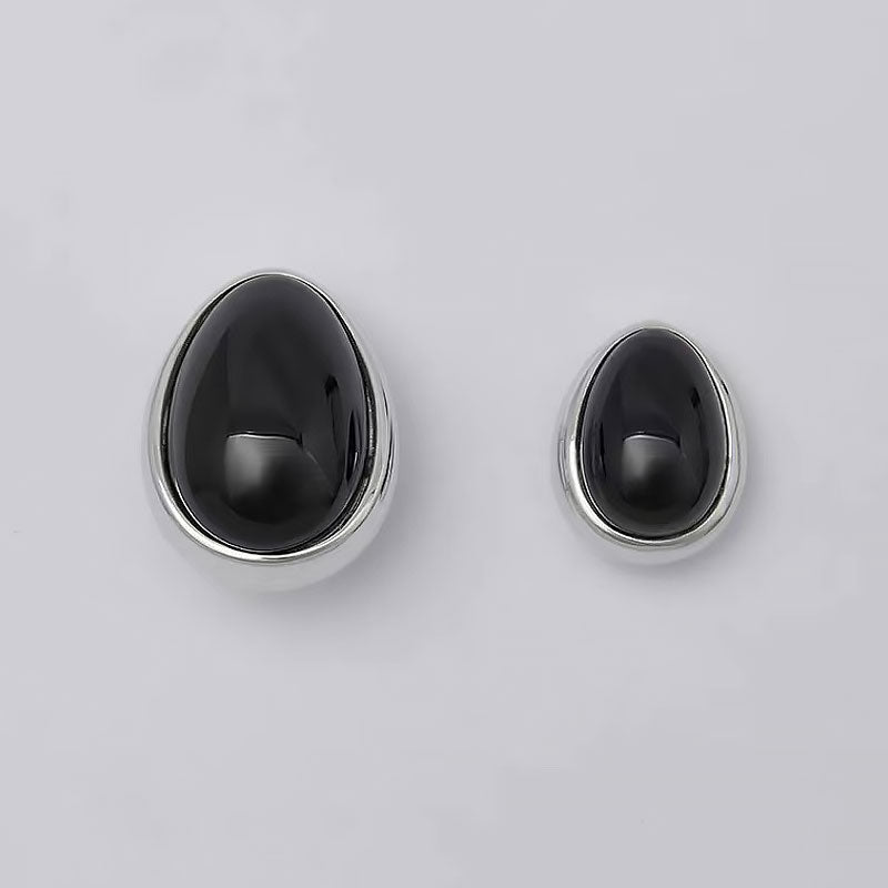 Two Tone Onyx and Sterling Silver Pebble Stud Earrings